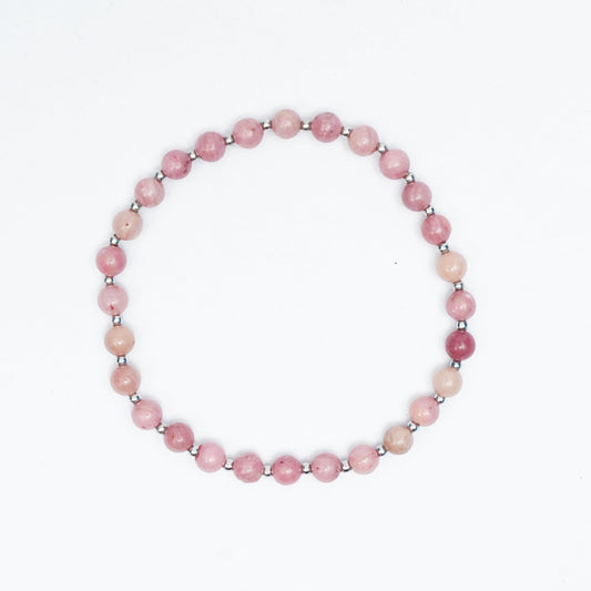 Natural Rhodonite stretchy bracelet with Stainless steel beads
