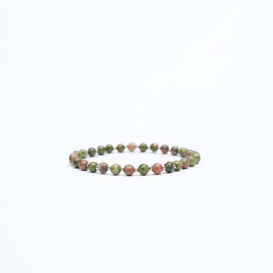 Natural Unakite stretchy bracelet with Stainless steel beads