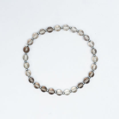 Natural Smoky Quartz Stretchy bracelet with Stainless steel beads