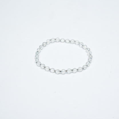 Natural Clear Quartz stretchy bracelet with Stainless steel beads