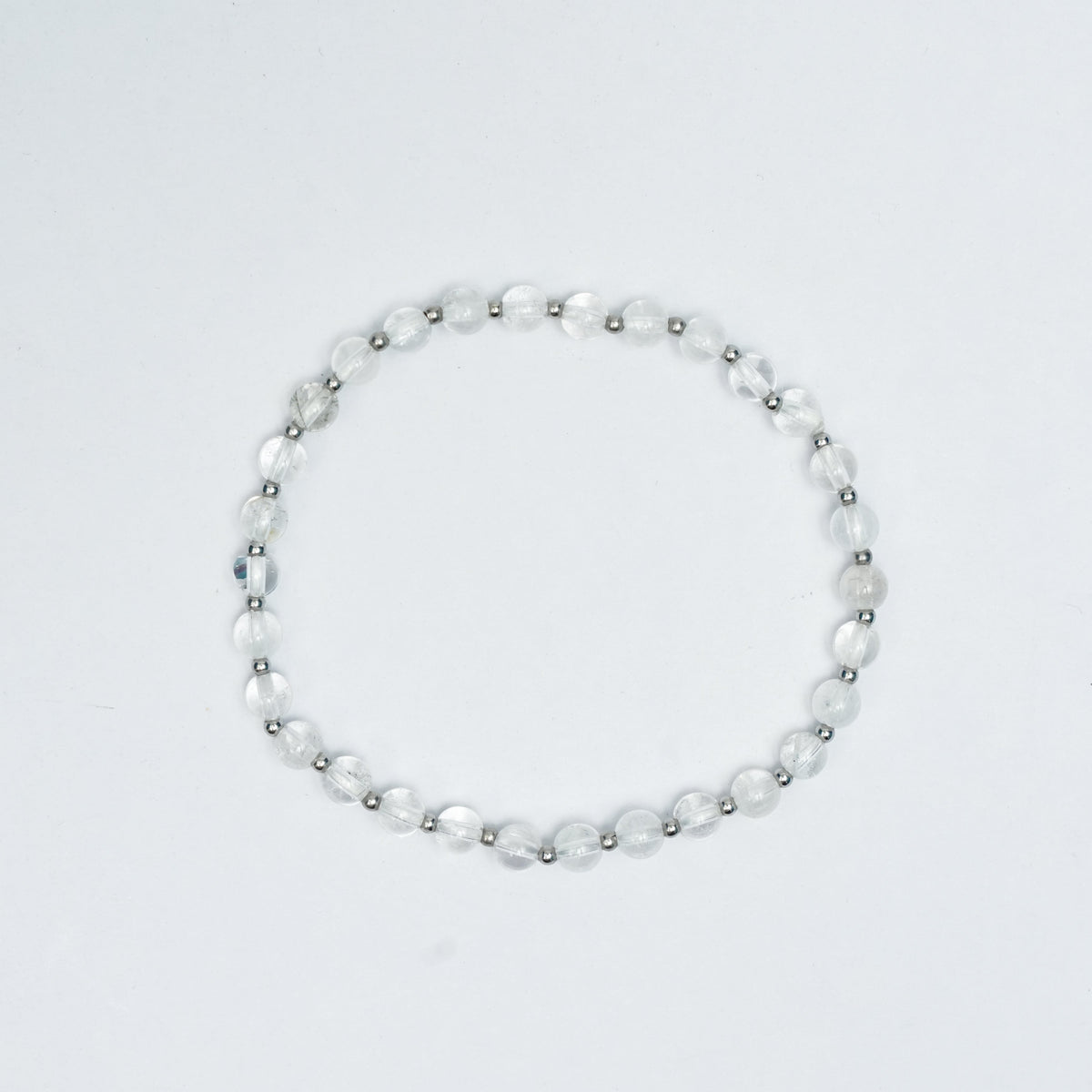 Natural Clear Quartz stretchy bracelet with Stainless steel beads