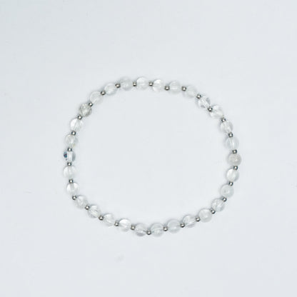 Natural Clear Quartz stretchy bracelet with Stainless steel beads