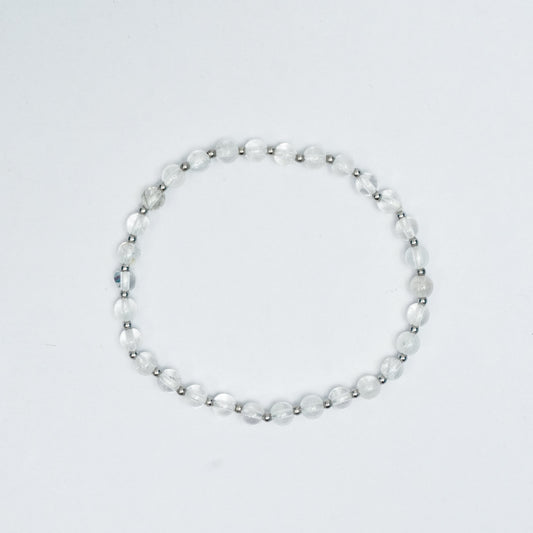 Natural Clear Quartz stretchy bracelet with Stainless steel beads