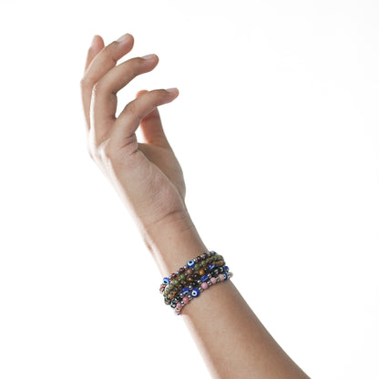 Natural Garnet stretchy bracelet with Stainless steel beads