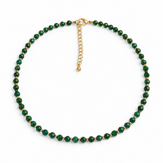 Dainty Malachite Necklace - Natural Gemstones & 18K Gold Plated Anti-Tarnish Chain