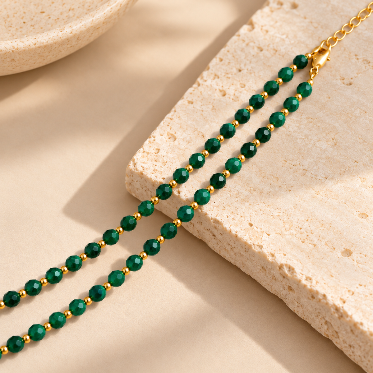 Dainty Malachite Necklace - Natural Gemstones & 18K Gold Plated Anti-Tarnish Chain