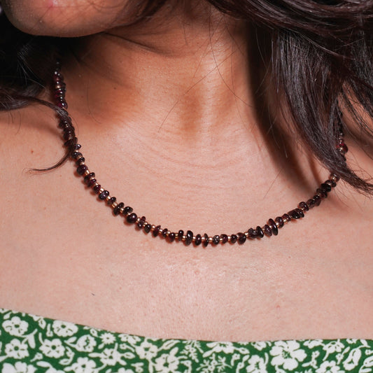 Natural Garnet Chip bead Necklace - adjustable length