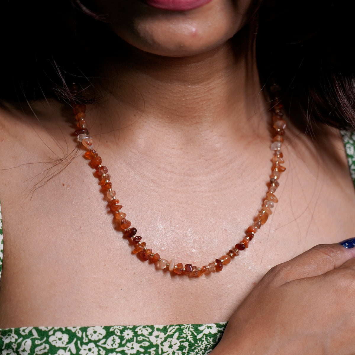 Natural Carnelian Chip bead Necklace - adjustable length