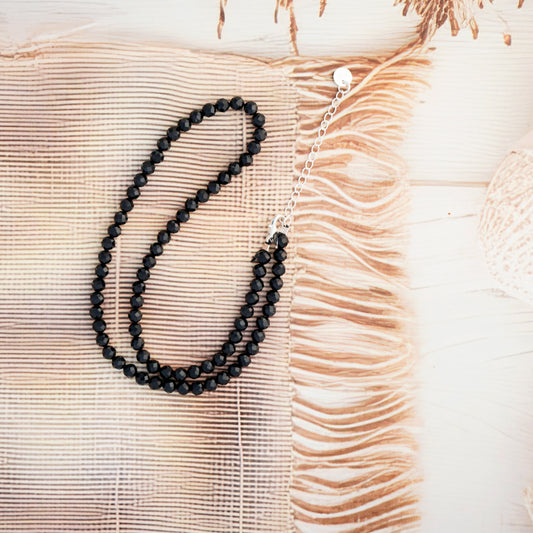 Dainty Black Tourmaline  Necklace - Natural Gemstones & Sterling Silver Clasp