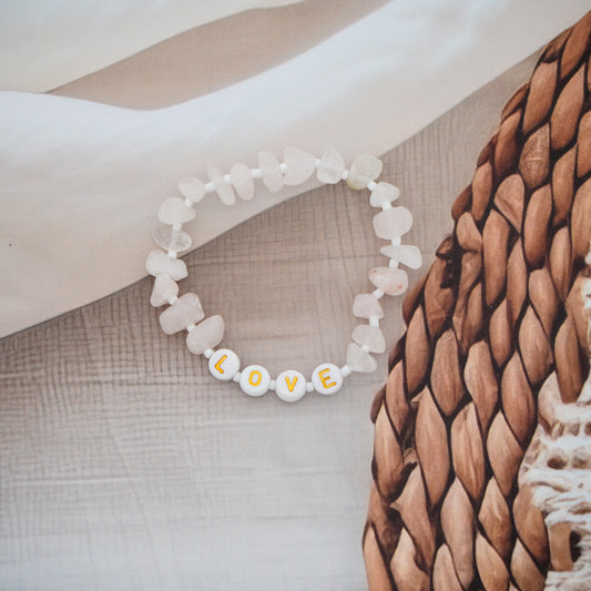LOVE - Rose Quartz Chip Bracelet