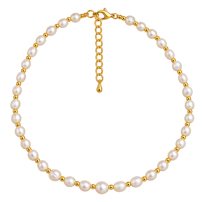 Dainty Faceted Pearl Necklace - Natural Gemstones & 18K Gold Plated Anti-Tarnish Chain