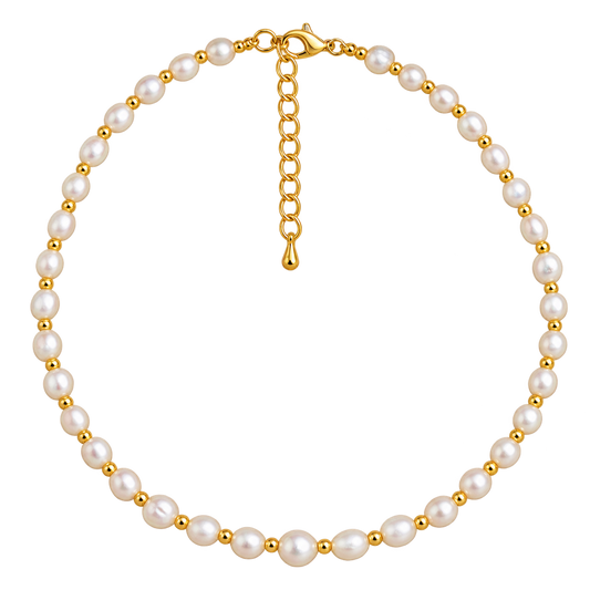 Dainty Faceted Pearl Necklace - Natural Gemstones & 18K Gold Plated Anti-Tarnish Chain