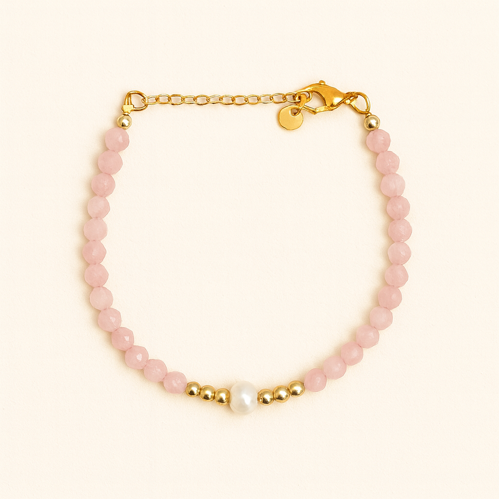 Bracelet with rose quartz beads, pink bracelet, adjustable bracelet