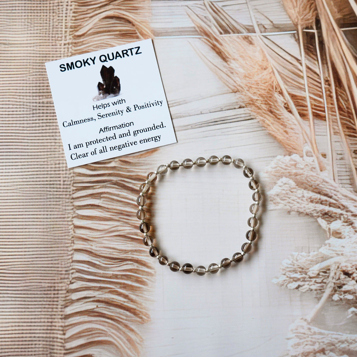 Smoky Quartz Stretch Bracelet - Tarnish Free and Waterproof