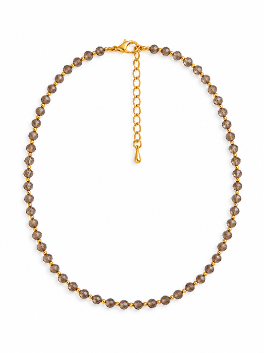 Dainty Smoky Quartz Necklace - Natural Gemstones & 18K Gold Plated Anti-Tarnish Chain