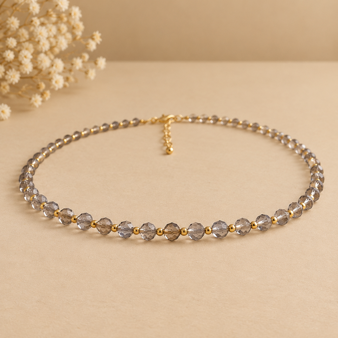 Dainty Smoky Quartz Necklace - Natural Gemstones & 18K Gold Plated Anti-Tarnish Chain