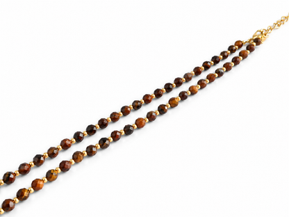 Dainty Faceted Tiger's Eye Necklace - 4mm Natural Gemstones & 18K Gold Plated Chain Anti-Tarnish | Shiny Gold beads