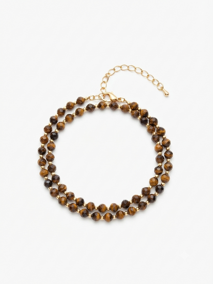 Dainty Faceted Tiger's Eye Necklace - 4mm Natural Gemstones & 18K Gold Plated Chain Anti-Tarnish | Shiny Gold beads