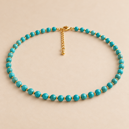 Dainty Turquoise Necklace - Natural Gemstones & 18K Gold Plated Anti-Tarnish Anti-Tarnish Chain