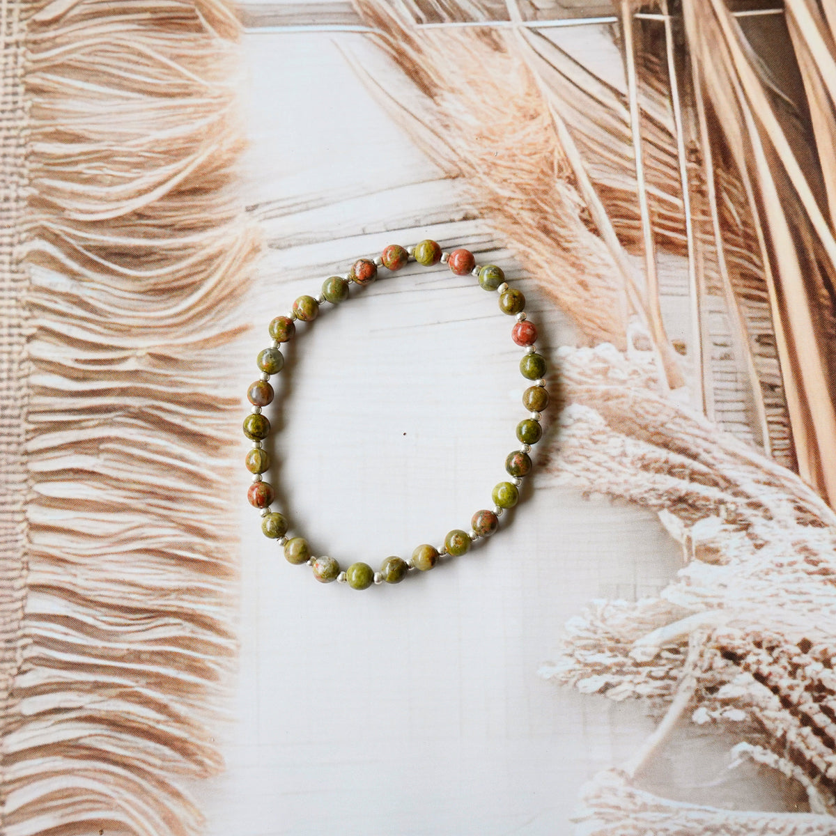 Natural Unakite Stretch Bracelet -Tarnish Free and Waterproof