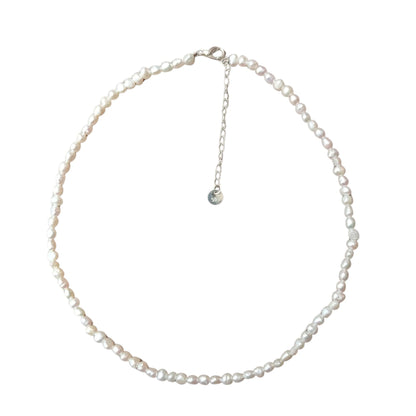 Dainty Pearl Necklace - 3-4mm Natural Pearl & Sterling Silver Clasp