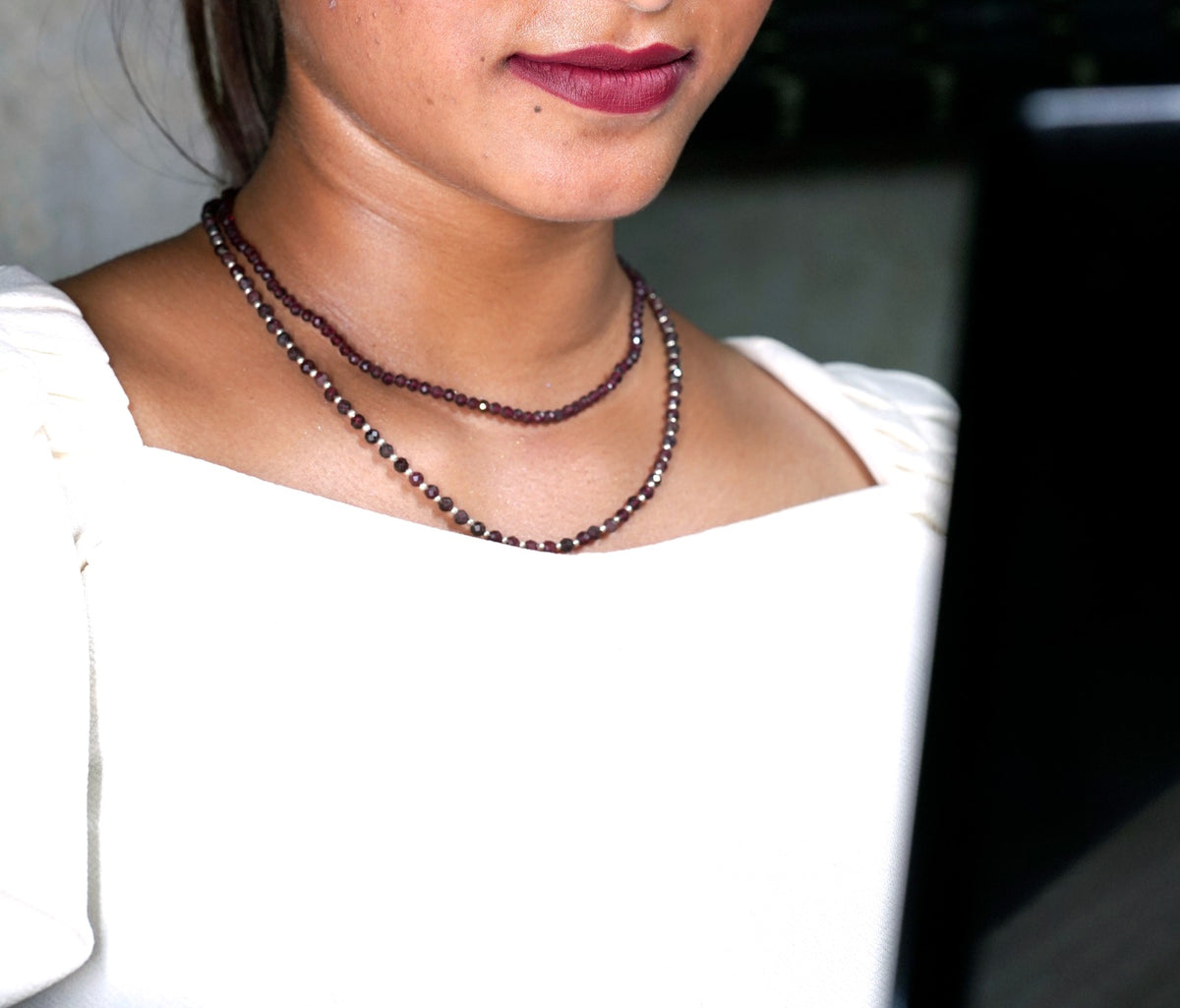 Dainty Faceted Garnet Necklace - Natural Gemstones & Sterling Silver Clasp