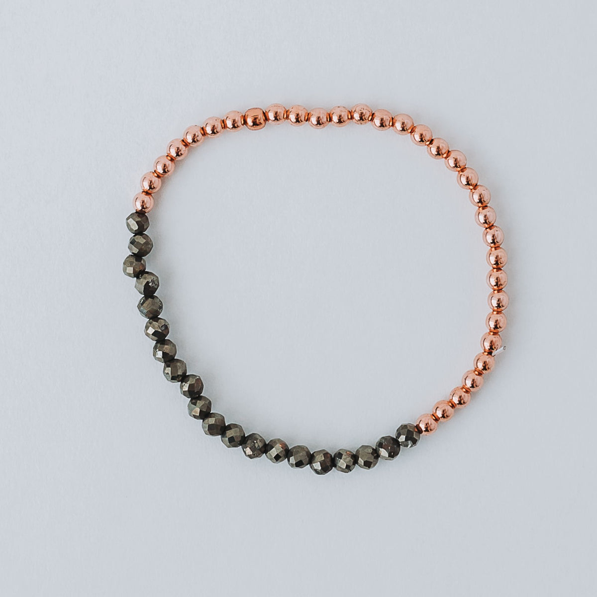 Dainty Copper Bracelet with Faceted Pyrite Beads - Stretchy and Stackable