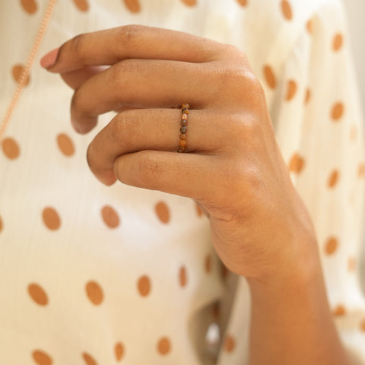 Elastic Anti-Anxiety Fidget Ring Made of Natural Faceted Gemstone Beads - Tiger's Eye
