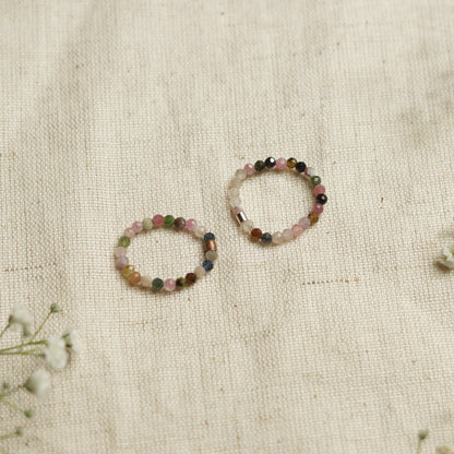 Elastic Anti-Anxiety Fidget Ring Made of Natural Faceted Gemstone Beads - Tourmaline