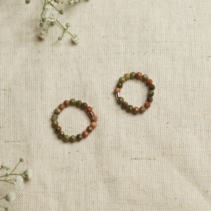 Elastic Anti-Anxiety Fidget Ring Made of Natural Faceted Gemstone Beads - Unakite